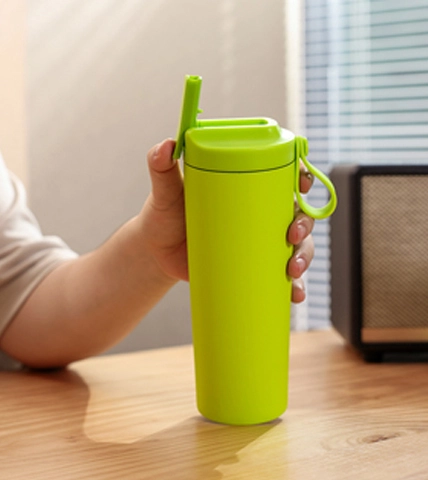 Taza de café de paja de acero inoxidable con cuerda de silicona portátil