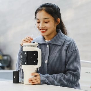 40 oz Vaso de cuero portador con correa SJB076