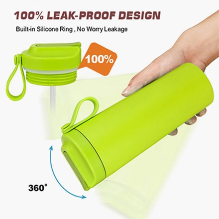 Taza de café de paja de acero inoxidable con cuerda de silicona portátil